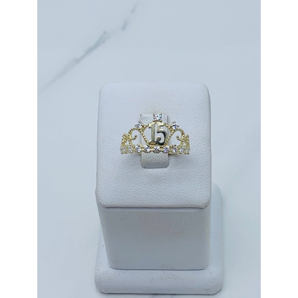10k solid gold ring sweet 15 crown tiara size 8 quinceañera